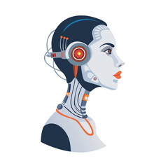 Detailed Cybernetic Female Android Head with Wires and Tech Elements