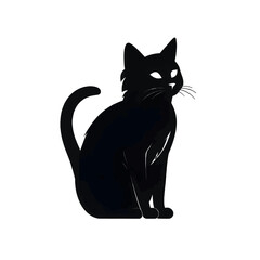 Obraz premium Black silhouette of a cat on white background.