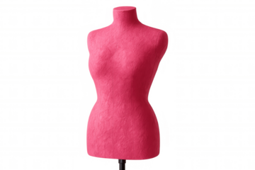 Textured pink female mannequin standing against transparent background, displaying fashion designs with clean minimalist aesthetic