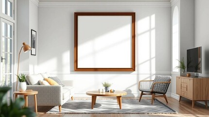Bright modern living room with comfortable sofa and natural light creating a warm and inviting atmosphere