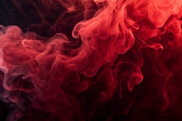 Obraz premium Dramatic swirling red smoke against a deep black grunge background, perfect for gothic Halloween artwork, eerie horror visuals, and intense atmospheric creative designs.