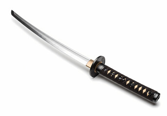 Japanese Katana Sword: Close-up Studio Shot on White Background isolated on transparent background