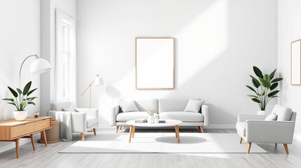 Obraz premium Modern Living Room Design with White Walls and Natural Light