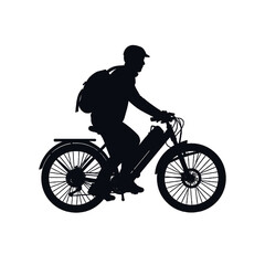 Fototapeta premium Black silhouette of a man on a bike, cyclist on white background.