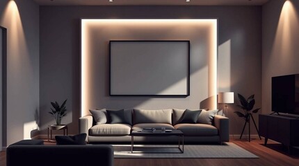 Modern Living Room Interior Design with Ambient Lighting and Comfortable Sofa