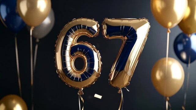 Gold and navy balloons with the number 67