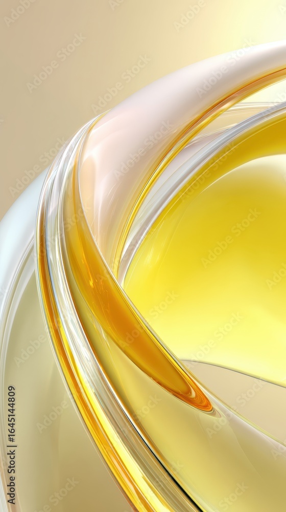 Poster flowing golden translucent curves intertwining, creating luminous abstract design with elegant refle