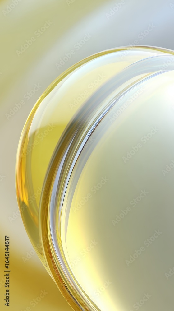 Poster translucent glass curve gleaming with yellow hues, casting dynamic light reflections and intricate s
