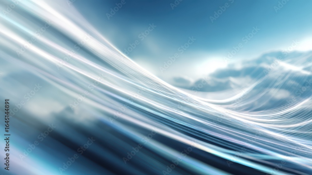 Poster light trails sweeping gracefully against azure sky, generating dynamic abstract pattern reflecting m