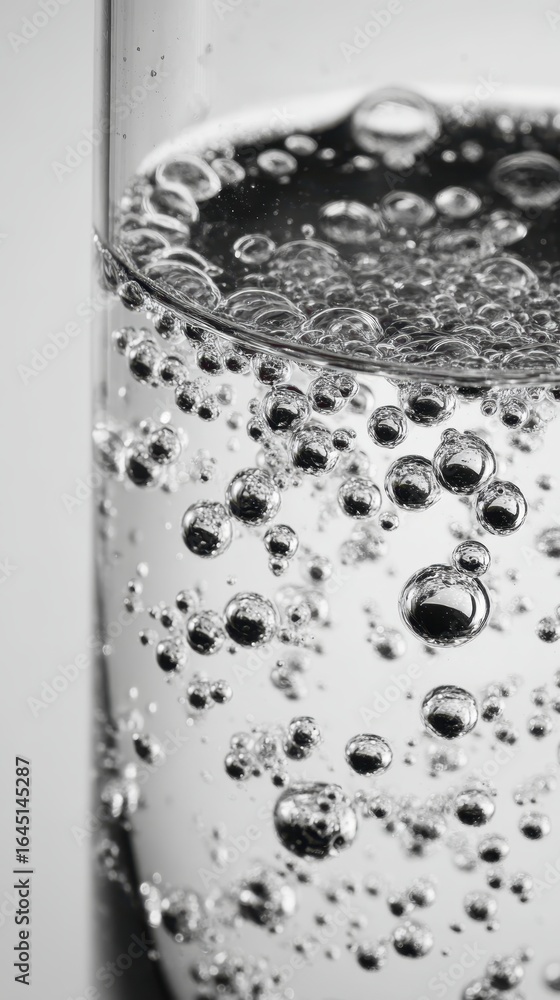 Poster tiny bubbles rising through sparkling water, creating effervescent light patterns and textural depth