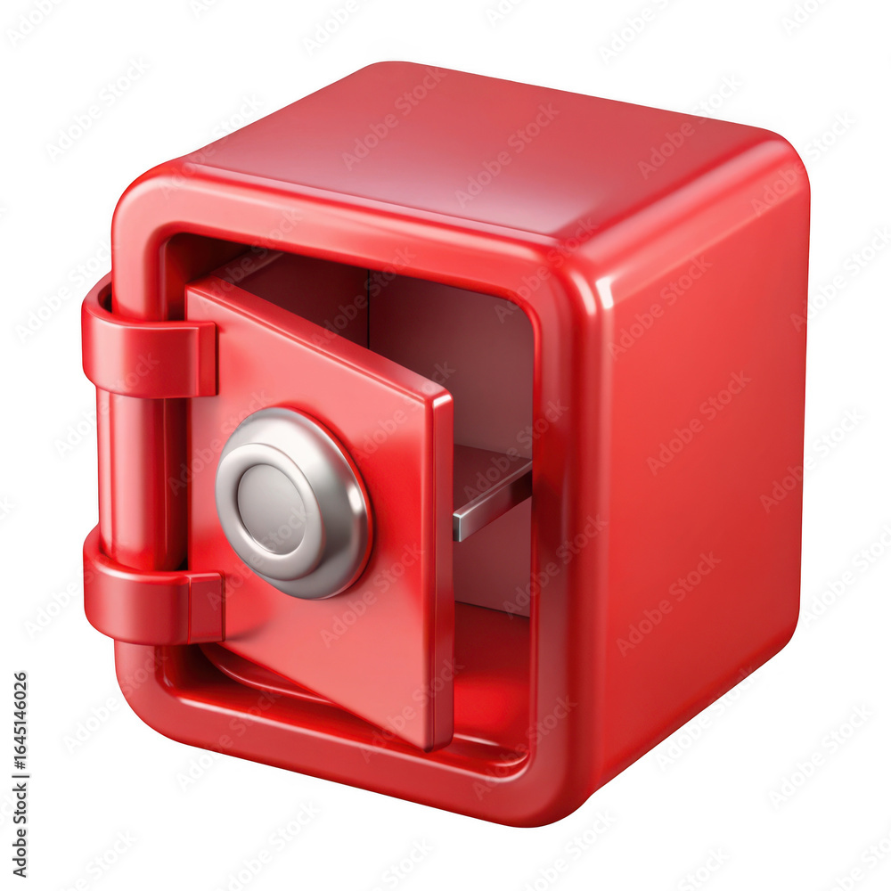 Poster 3d red security safe with open door isolated on transparent background