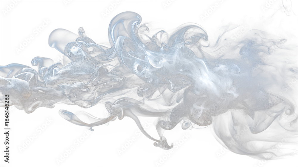 Poster abstract swirling smoke or ink in water, creating an elegant and dynamic fluid form against a transp