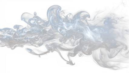 Abstract swirling smoke or ink in water, creating an elegant and dynamic fluid form against a transparent background