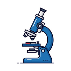A detailed illustration of a blue microscope, ready for scientific examination.