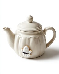 A whimsical ghost-themed teapot for festive gatherings.