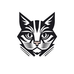 Fototapeta premium Black silhouette, tattoo of a cat head on white background. Vector.