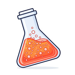 A cartoon Erlenmeyer flask filled with bubbling, orange liquid.