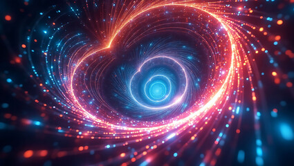 Obraz premium Abstract spiral of vibrant glowing lines and particles