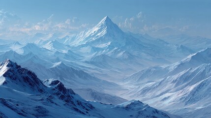 Obraz premium Snowy mountain range panorama. Vast, icy peaks
