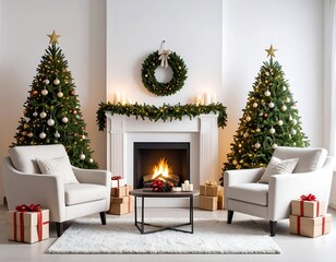 Cozy Christmas living room with two decorated trees