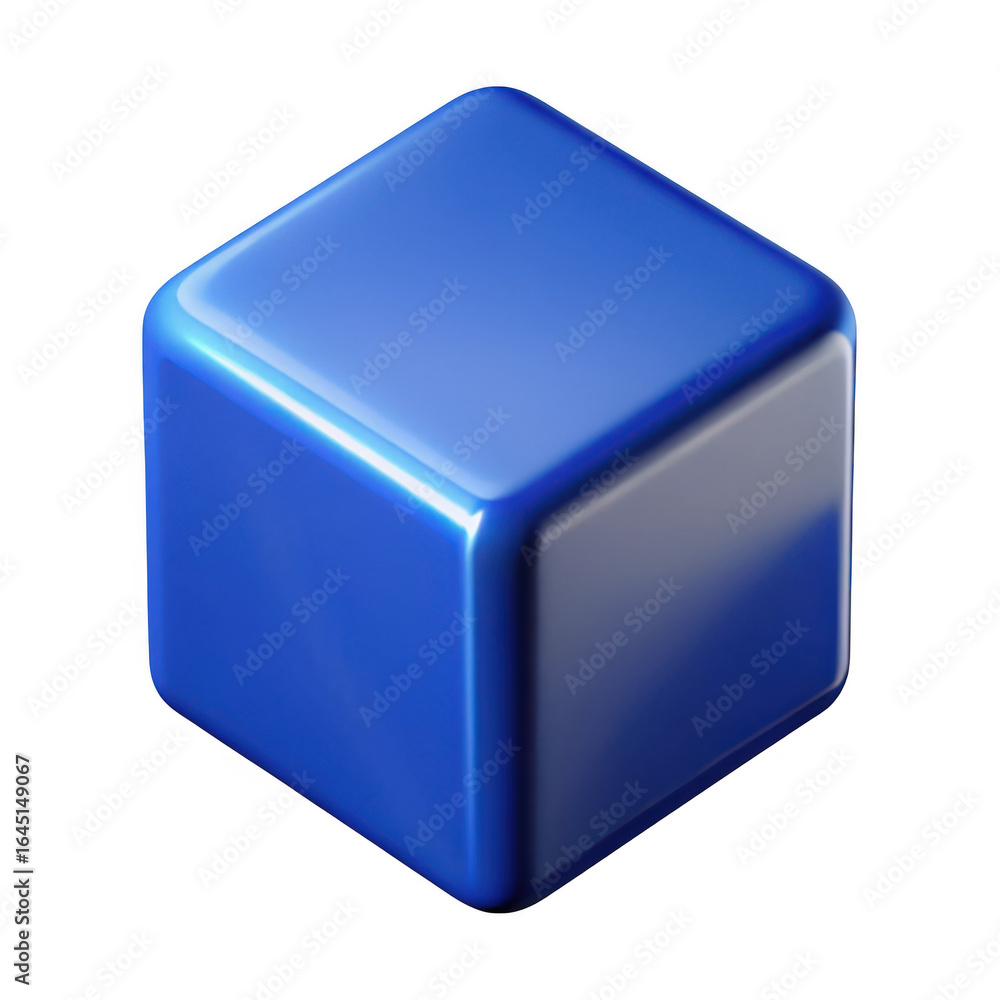 Poster 3d blue cube with rounded edges isolated on transparent background