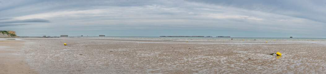 Arromanches-les-Bains, France - 08 08 2025:  Normandy landing blockhouse. Panoramic view of the...