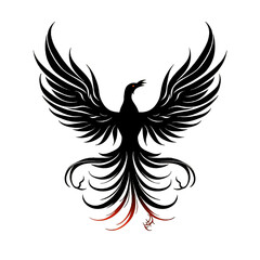 Obraz premium Black silhouette, tattoo of a eagle, phoenix on white isolated background. Vector.