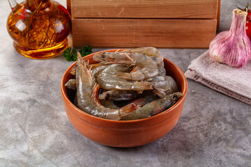 Raw fresh tiger prawn in the bowl