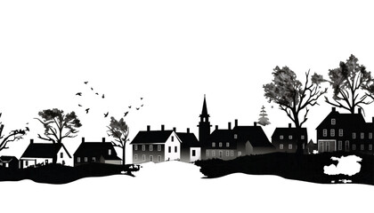 Obraz premium Black silhouette, tattoo of a city on white isolated background. Vector.