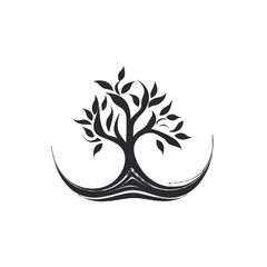 Obraz premium Black silhouette, tattoo of a tree on white isolated background. Vector.