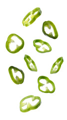 green bell pepper slices on white background