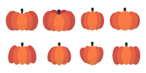 Flat style pumpkin vegetables clipart collection. Perfect for logo, card, poster, label, sale, stickers. Hand drawn vector illustration.