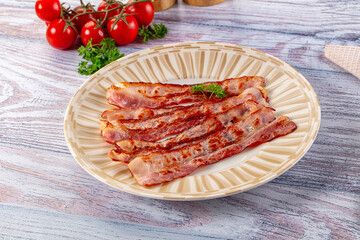Fried pork bacon for breakfast