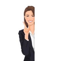 Professional Woman in Black Blazer Peeking from White Edge – Modern Vector Design