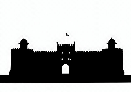 Shahi Qila Lahore Fort Silhouette | Historical Landmark Illustration for Travel, Culture, and Heritage Tourism Marketing