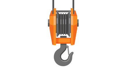 Industrial crane hook and pulley block for heavy lifting and construction. Vector illustration of machinery equipment.