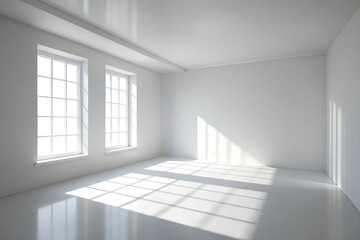 Fototapeta premium Bright empty room with two windows isolated on white background