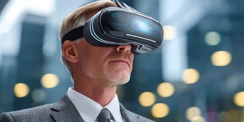 Senior Man Exploring Futuristic Technology in the Metaverse and Virtual Reality Experience