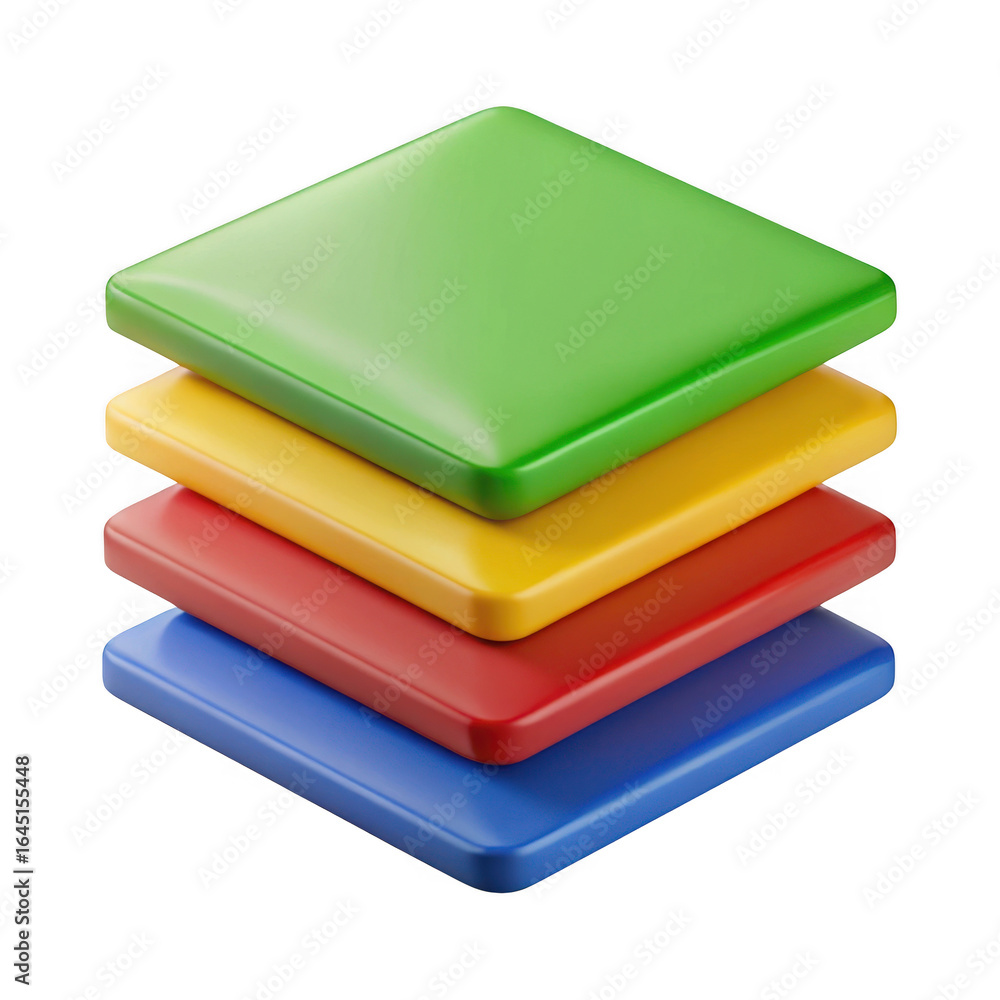 Poster 3d stack of colorful square blocks isolated on transparent background