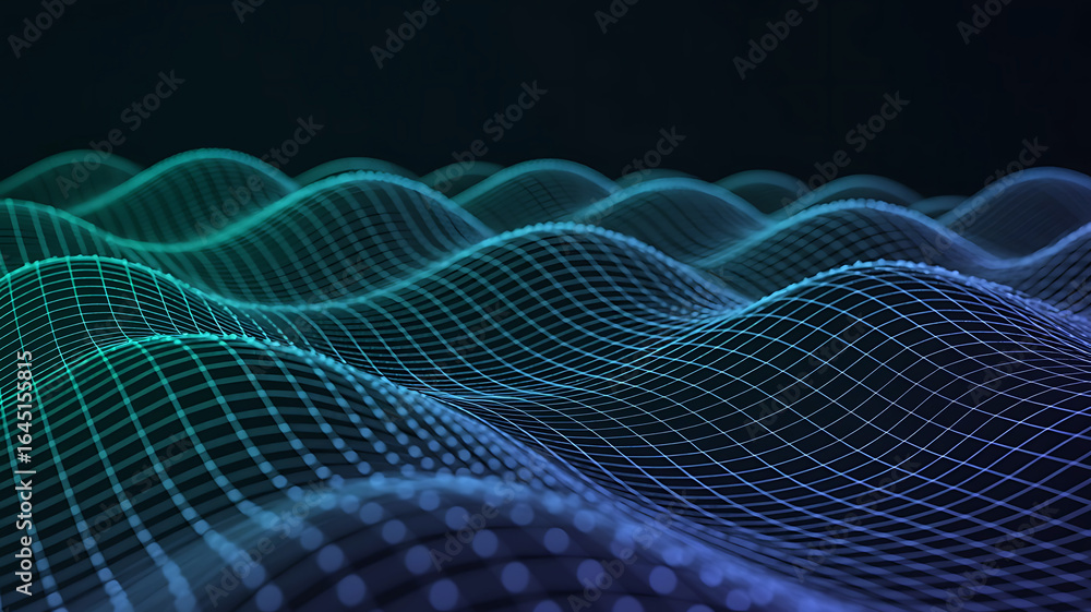 Poster abstract glowing digital waves of light and color creating a futuristic technological landscape