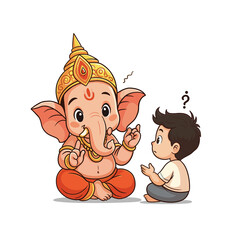 Cartoon Ganesha with Boy Illustration © Victory