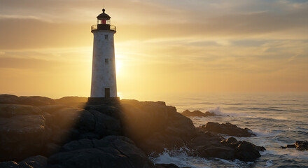 Coastal Lighthouse Sunset: Dramatic Seascape with Beacon