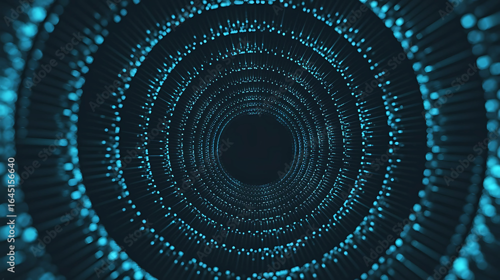 Poster abstract glowing blue and green tunnel of light with intricate patterns creating a sense of depth an