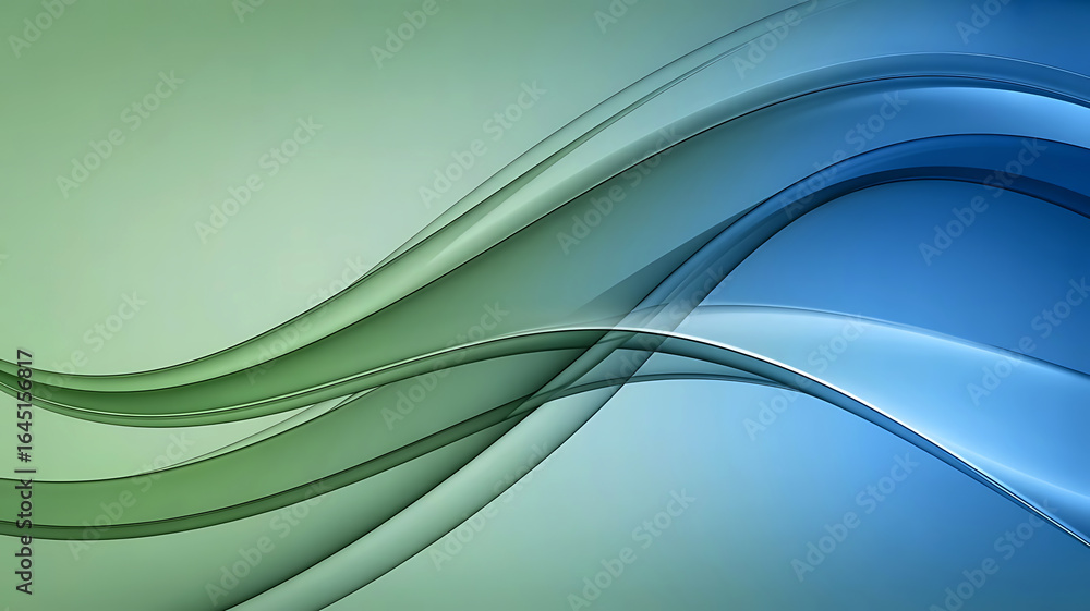 Poster abstract flowing waves of green and blue light create a dynamic and modern background with a sense o
