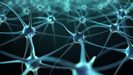 Abstract digital representation of a neural network with glowing blue connections and binary code in the background