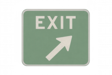 Highway exit sign angled upward, green rectangular design against transparent backdrop, serving transportation graphic needs
