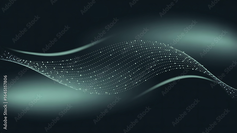 Poster abstract digital wave of glowing particles and intricate circuitry on a dark futuristic background
