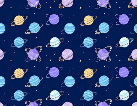 Cute space planets seamless pattern