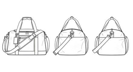 Fototapeta premium Duffle Bag Outline Technical Fashion Flat Sketches for Design and Style Inspiration
