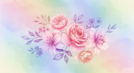 Floral Arrangement on Pastel Watercolor Background Illustration